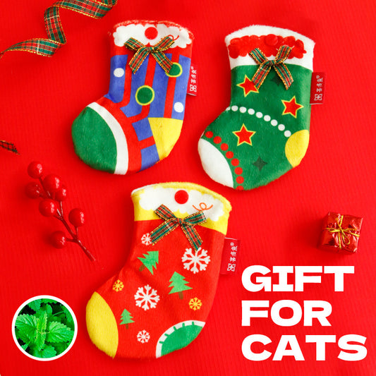 Christmas Cat Stocking Toy with Crinkle Paper & Catnip – Blue, Red, or Green